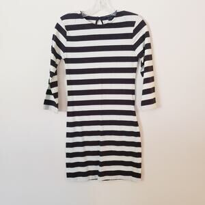 French Connection Striped Long Sleeve Cotton Short Dress Blue & White Size 4